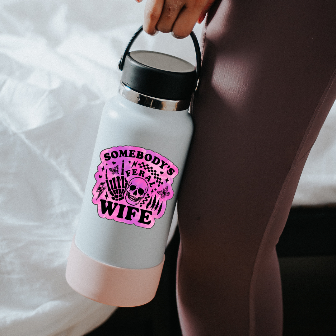Somebody’s Feral Wife Sticker – Pink Skull Chaos