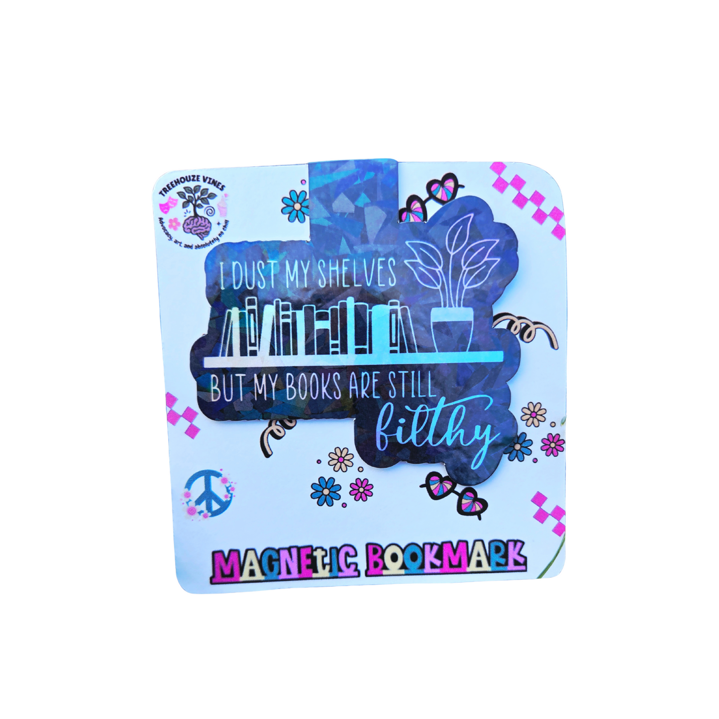 Magnetic bookmark with decorative design and text on a white background