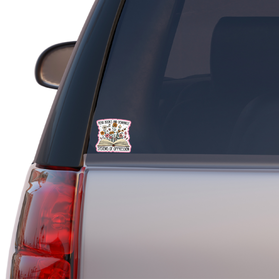 Car sticker with a logo on the back of a vehicle