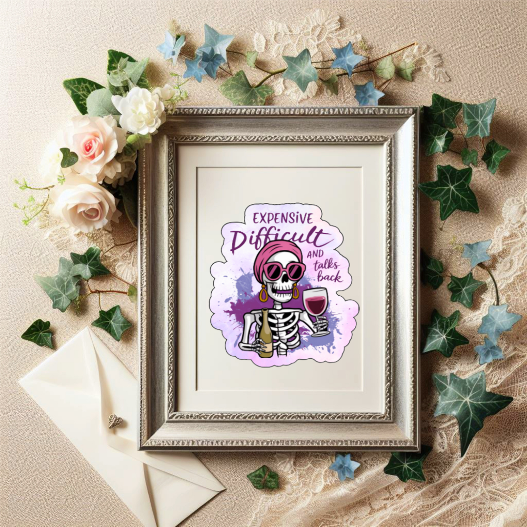 Framed artwork with floral design and text on a decorative background with flowers and leaves.
