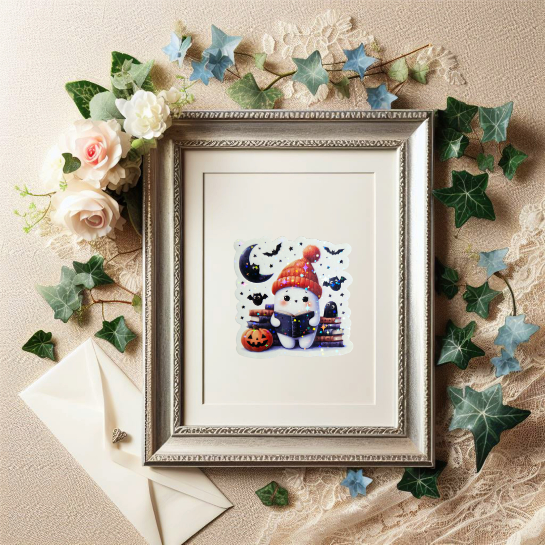 Cute Ghost Holographic Sticker – Cozy Fall Halloween Vibes – 4 Inch