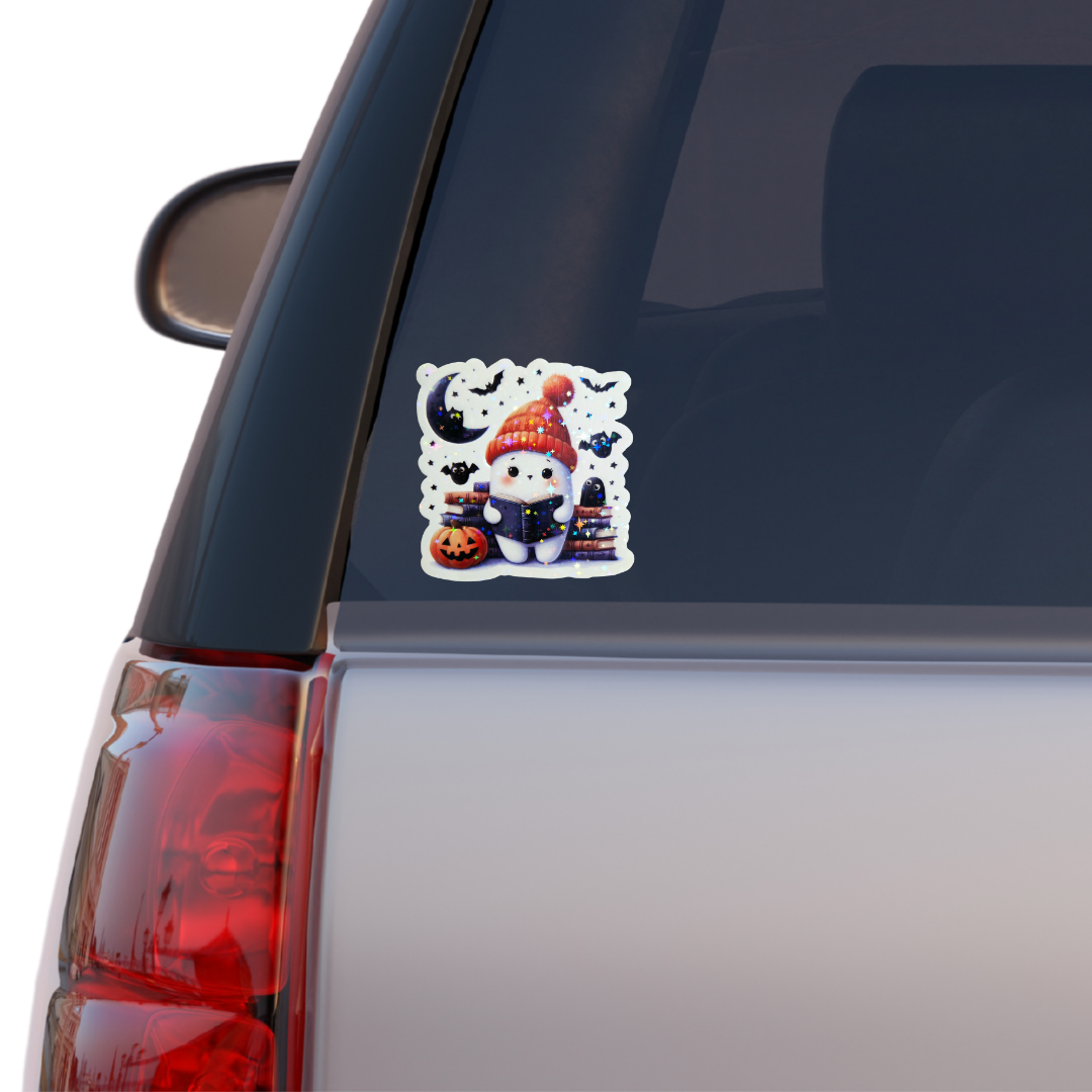Cute Ghost Holographic Sticker – Cozy Fall Halloween Vibes – 4 Inch