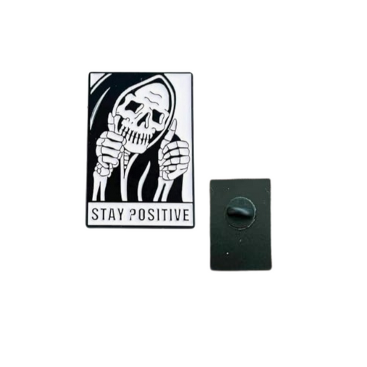 Skeleton Stay Positive Enamel Pin - for Backpacks, Lanyards, Bags, Hats, Lapel - Novelty Button