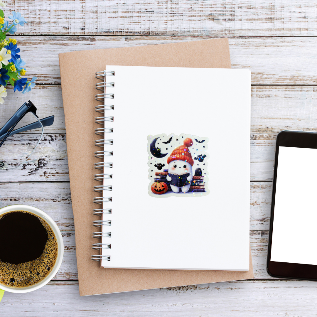 Cute Ghost Holographic Sticker – Cozy Fall Halloween Vibes – 4 Inch
