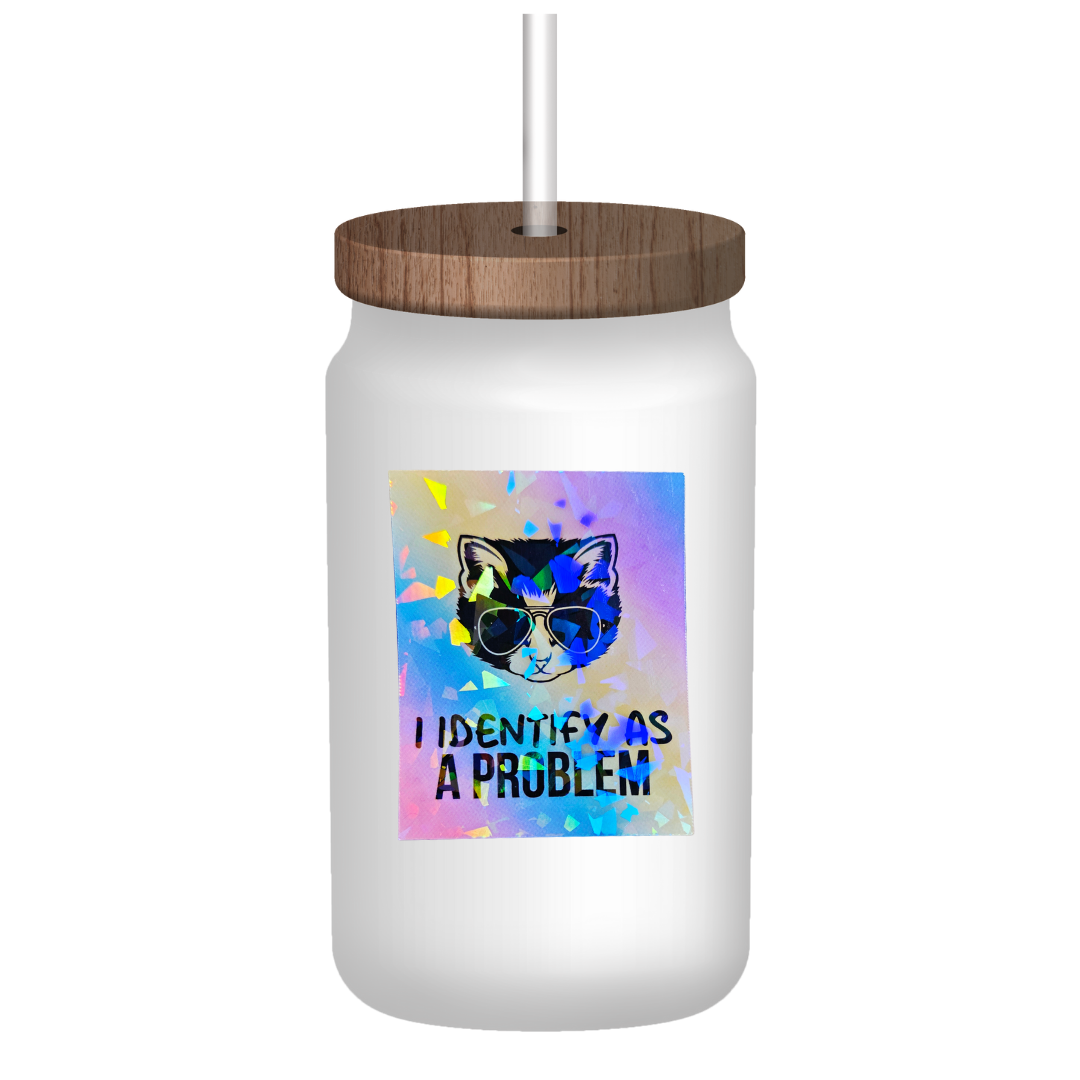 Funny Cat Sticker - I Identify as a Problem - Holographic Rainbow Sticker