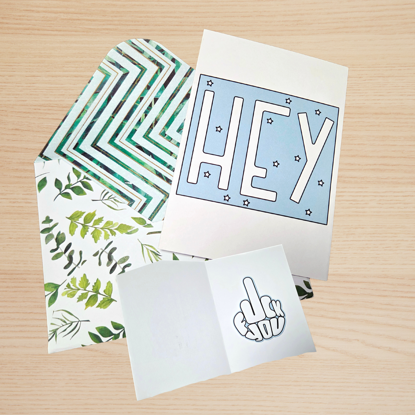 Funny Greeting Card - HEY - F*ck You - Middle Finger Pop-Up Card
