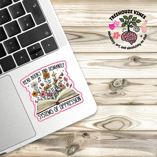 Laptop with a sticker on a wooden surface, featuring the Treehouze Vines logo.